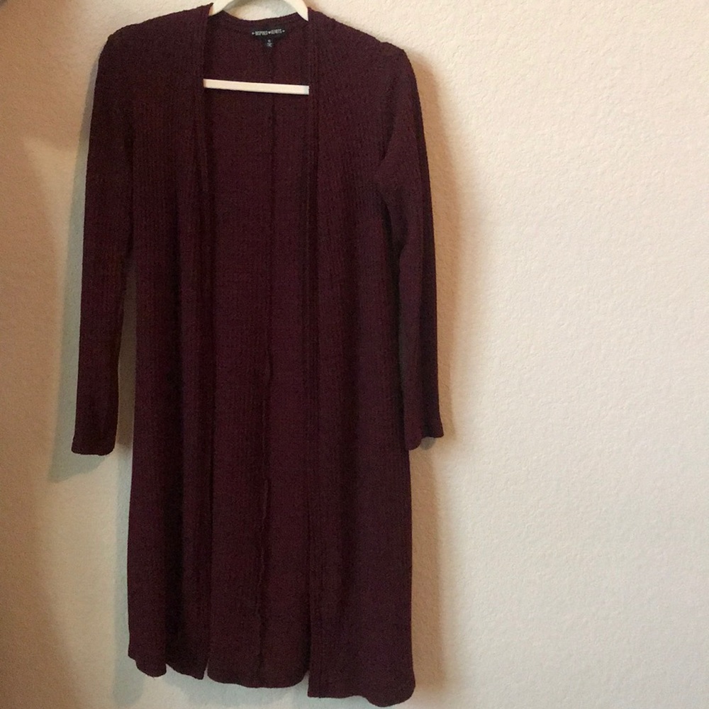 maroon cardigan
